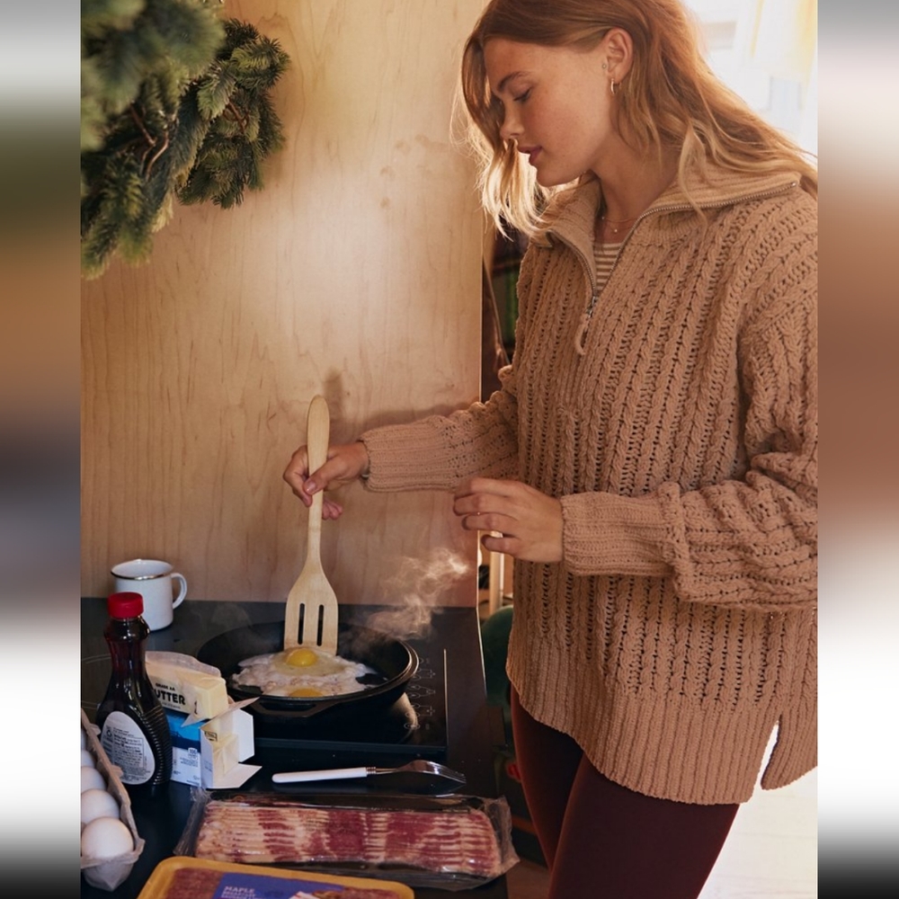 Aerie Cable Car Quarter Zip Oversized Sweater - Picture 3 of 7